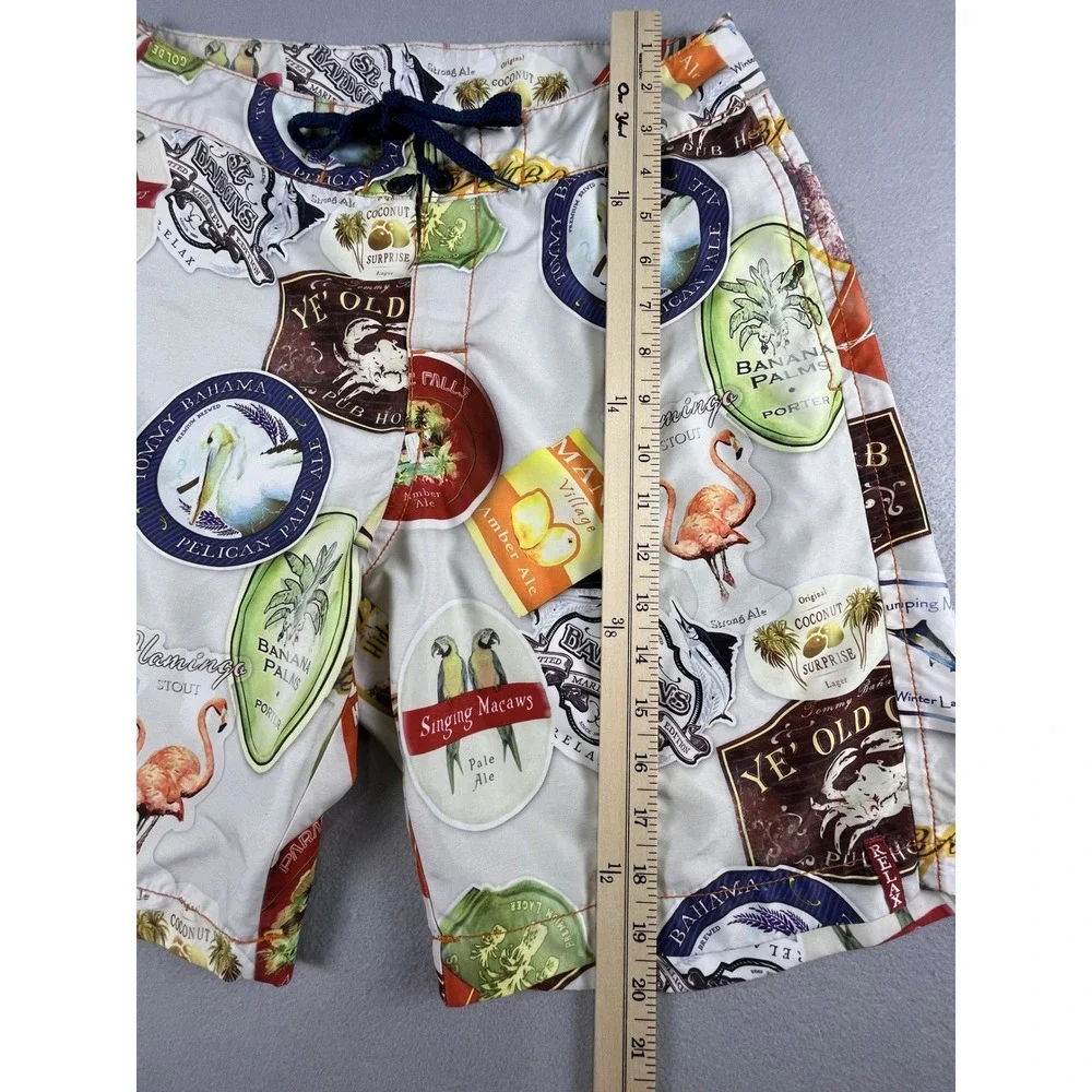 Tommy Bahama Board Shorts Mens 30 White Beer Label Print‎ Relax Swim Trunks